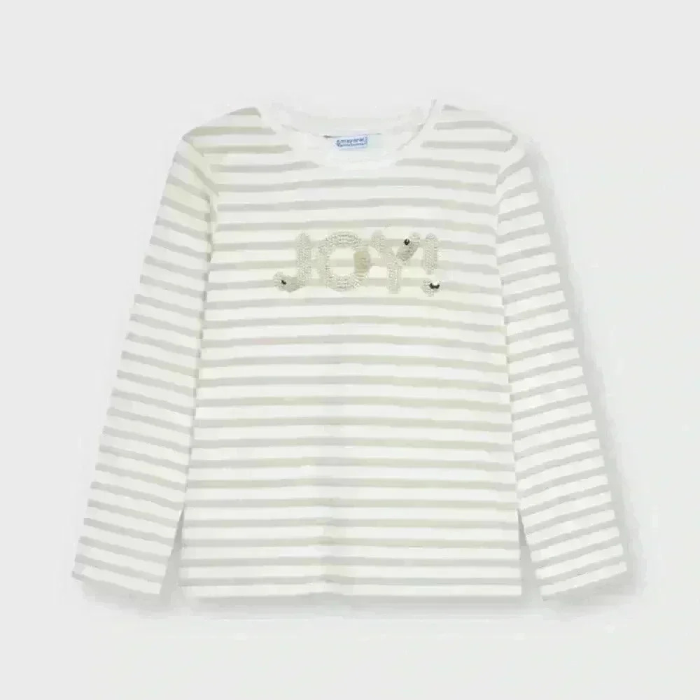 Mayoral Gold “Joy” Long Sleeve Shirt Size 4 Christmas Winter Sequin Gold Santa